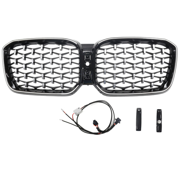 BMW X3 G01 / X4 G02 2022-2025 Black Kidney Front Grill Air Intake Radiator Bumper Grille W/ LED Strip Light