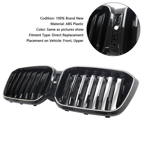BMW X3 G01 / X4 G02 2022-2025 Black Kidney Front Grill Air Intake Radiator Bumper Grille W/ LED Strip Light
