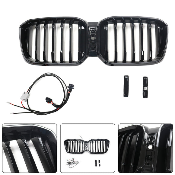 BMW X3 G01 / X4 G02 2022-2025 Black Kidney Front Grill Air Intake Radiator Bumper Grille W/ LED Strip Light