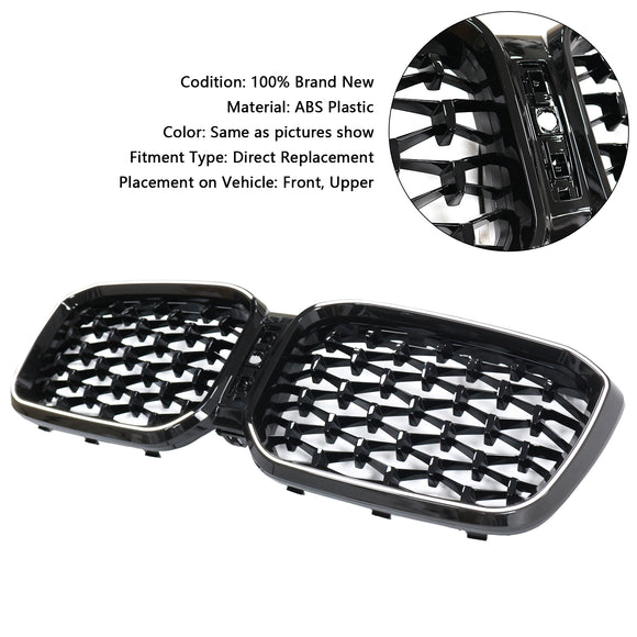 BMW X3 G01 / X4 G02 2022-2025 Black Kidney Front Grill Air Intake Radiator Bumper Grille W/ LED Strip Light