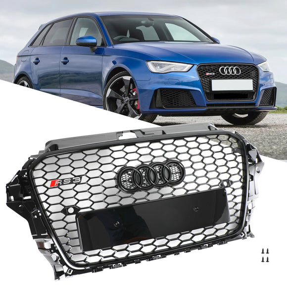 Audi A3/ A3 Sline/ S3 2013-2016 Black Grill Replacement Front Bumper Grille W/ Ring Emblem