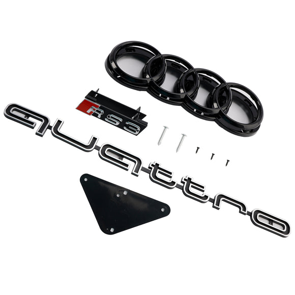 RS3 Style Front Grille For Audi A3/ A3 Sline/ S3 2013-2016 Honeycomb Bumper Black Grill W/ Ring Emblem & Quattro Letter