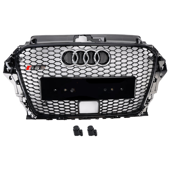 Rejilla de parachoques tipo panal para capó delantero estilo Audi A3/S3 RS3 2013-2016, parrilla negra de repuesto con orificio ACC