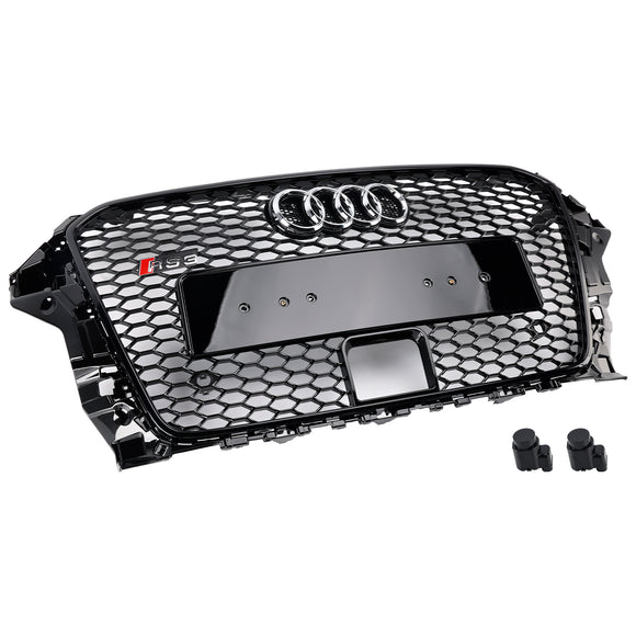 Rejilla de parachoques tipo panal para capó delantero estilo Audi A3/S3 RS3 2013-2016, parrilla negra de repuesto con orificio ACC