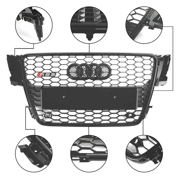 2008–2012 Audi A5/S5 B8 RS5 Style Hood Honeycomb Sport Mesh Grill Replacement Black Grille