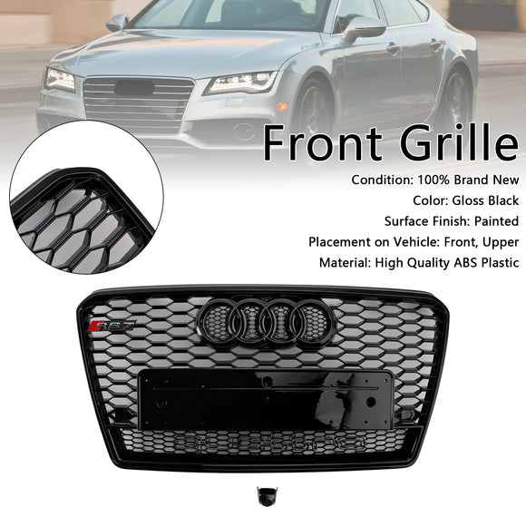 2010-2015 Audi A7/A7 Sline/S7 RS7 Style Grill pare-chocs avant maille nid d'abeille Sport calandre noire avec emblème d'anneau + Quattro