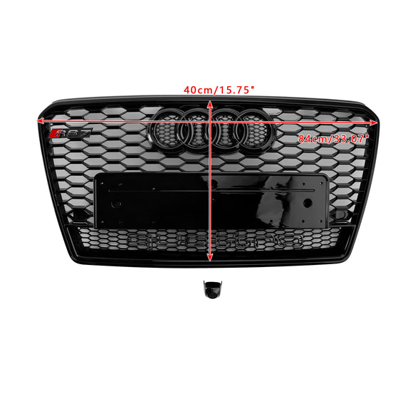 2010-2015 Audi A7/A7 Sline/S7 RS7 Style Grill pare-chocs avant maille nid d'abeille Sport calandre noire avec emblème d'anneau + Quattro