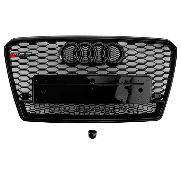 2010-2015 Audi A7/A7 Sline/S7 RS7 Style Grill pare-chocs avant maille nid d'abeille Sport calandre noire avec emblème d'anneau + Quattro