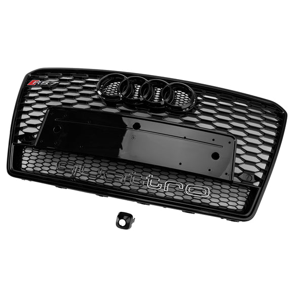 2010-2015 Audi A7/A7 Sline/S7 RS7 Style Grill pare-chocs avant maille nid d'abeille Sport calandre noire avec emblème d'anneau + Quattro