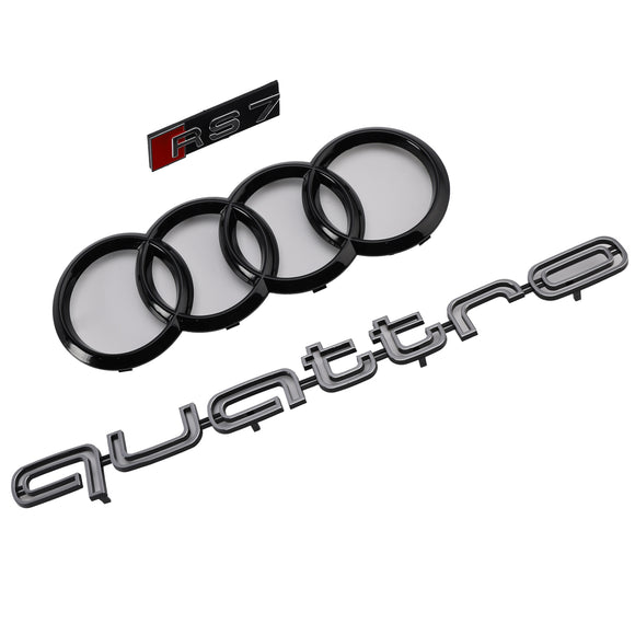 2010-2015 Audi A7/A7 Sline/S7 RS7 Style Grill pare-chocs avant maille nid d'abeille Sport calandre noire avec emblème d'anneau + Quattro