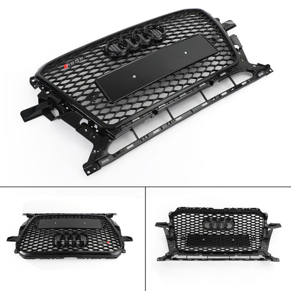 Rejilla estilo panal RSQ5 para Audi Q5/SQ5 2013-2017, reemplazo de parachoques delantero, parrilla negra con emblema de anillo