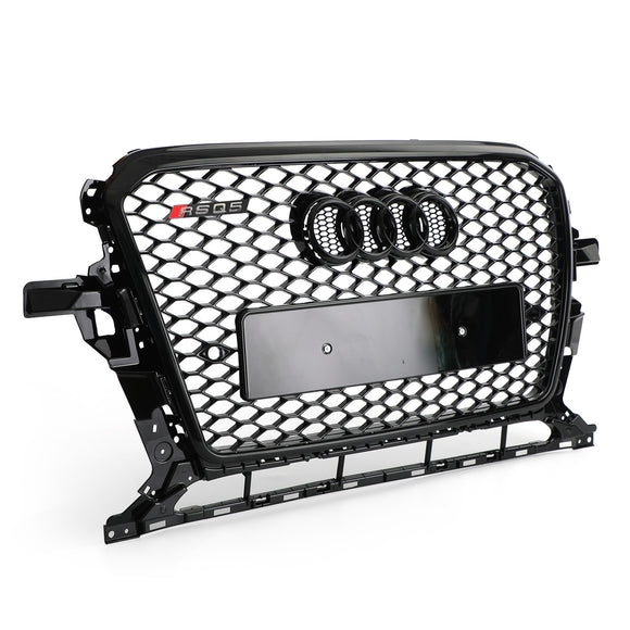 Rejilla estilo panal RSQ5 para Audi Q5/SQ5 2013-2017, reemplazo de parachoques delantero, parrilla negra con emblema de anillo