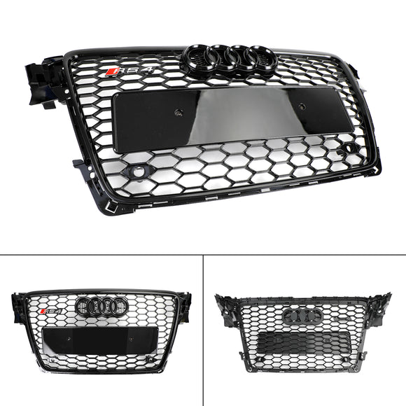 Parrilla hexagonal de malla de panal estilo Audi A4/A4 Avant B8 RS4 2008-2012, rejilla negra brillante + rejilla de luz antiniebla