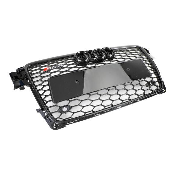 Parrilla hexagonal de malla de panal estilo Audi A4/A4 Avant B8 RS4 2008-2012, rejilla negra brillante + rejilla de luz antiniebla