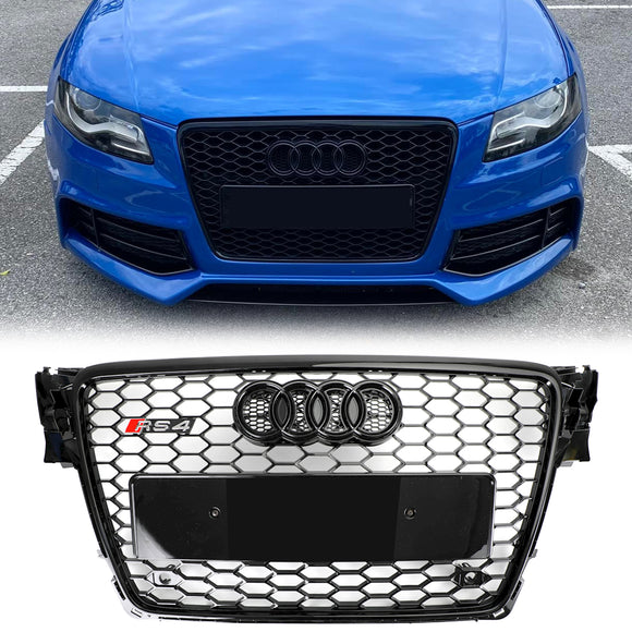 2008-2012 Audi A4/A4 Avant/S4 B8 RS4 Estilo Honeycomb Sport Mesh Hex Grill Parrilla negra brillante