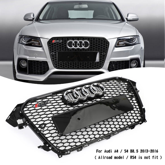 Audi A4/A4 S Line/S4 B8.5 2012 2013 2014 2015 2016 Estilo RS4 Parrilla negra brillante Malla de nido de abeja Parrilla delantera hexagonal deportiva con emblema