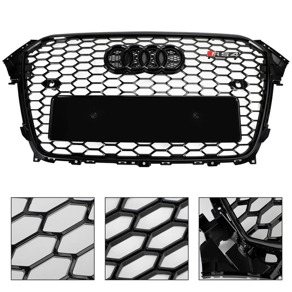 Audi A4/A4 S Line/S4 B8.5 2012 2013 2014 2015 2016 Estilo RS4 Parrilla negra brillante Malla de nido de abeja Parrilla delantera hexagonal deportiva con emblema