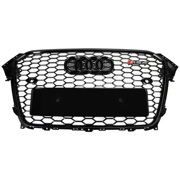Audi A4/A4 S Line/S4 B8.5 2012 2013 2014 2015 2016 Estilo RS4 Parrilla negra brillante Malla de nido de abeja Parrilla delantera hexagonal deportiva con emblema