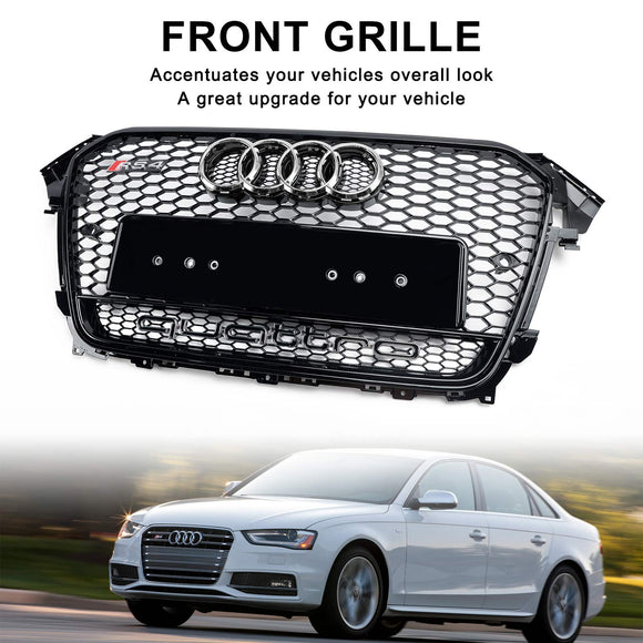 Audi A4/A4 S Line/S4 B8.5 2012 2013 2014 2015 2016 Estilo RS4 Parrilla negra brillante Malla de nido de abeja Parrilla delantera hexagonal deportiva con emblema