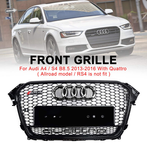 Audi A4/A4 S Line/S4 B8.5 2012 2013 2014 2015 2016 Estilo RS4 Parrilla negra brillante Malla de nido de abeja Parrilla delantera hexagonal deportiva con emblema