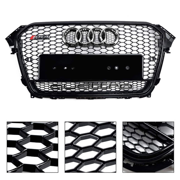 Audi A4/A4 S Line/S4 B8.5 2012 2013 2014 2015 2016 Estilo RS4 Parrilla negra brillante Malla de nido de abeja Parrilla delantera hexagonal deportiva con emblema