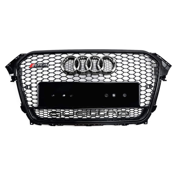 Audi A4/A4 S Line/S4 B8.5 2012 2013 2014 2015 2016 Estilo RS4 Parrilla negra brillante Malla de nido de abeja Parrilla delantera hexagonal deportiva con emblema