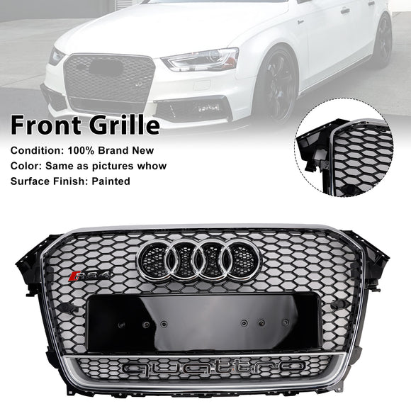Rejilla de parachoques delantero estilo RS4, parrilla negra envolvente cromada compatible con Audi A4 S4 B8.5 2013-2016 con Quattro