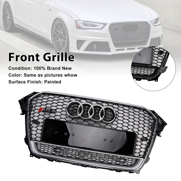 Rejilla de parachoques delantero estilo RS4, parrilla negra envolvente cromada compatible con Audi A4 S4 B8.5 2013-2016 con Quattro