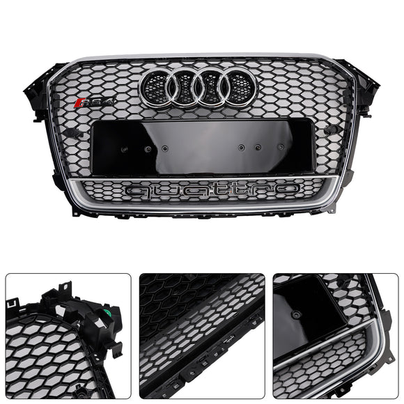 Rejilla de parachoques delantero estilo RS4, parrilla negra envolvente cromada compatible con Audi A4 S4 B8.5 2013-2016 con Quattro