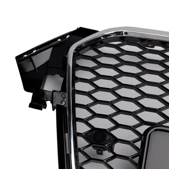 Rejilla de parachoques delantero estilo RS4, parrilla negra envolvente cromada compatible con Audi A4 S4 B8.5 2013-2016 con Quattro