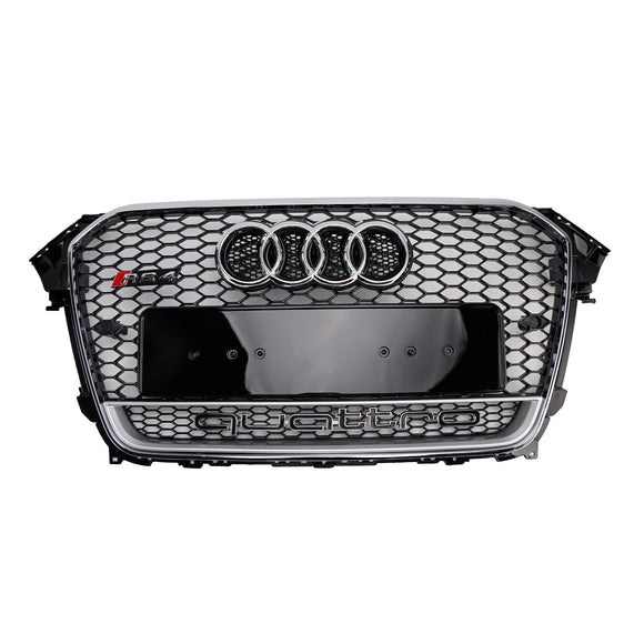Rejilla de parachoques delantero estilo RS4, parrilla negra envolvente cromada compatible con Audi A4 S4 B8.5 2013-2016 con Quattro