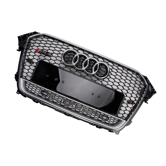 Rejilla de parachoques delantero estilo RS4, parrilla negra envolvente cromada compatible con Audi A4 S4 B8.5 2013-2016 con Quattro