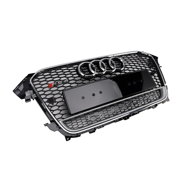 Rejilla de parachoques delantero estilo RS4, parrilla negra envolvente cromada compatible con Audi A4 S4 B8.5 2013-2016 con Quattro
