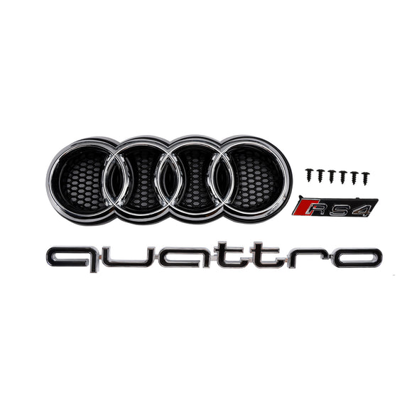 Rejilla de parachoques delantero estilo RS4, parrilla negra envolvente cromada compatible con Audi A4 S4 B8.5 2013-2016 con Quattro