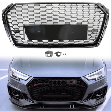 2016-2019 Audi A4 / A4 S-Line / S4 B9 RS4 Style Honeycomb Mesh Grill Front Bumper Gloss Black Grille