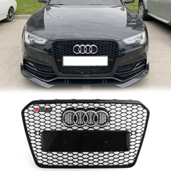 2012-2016 Audi A5 / A5 Sline / S5 B8.5 RS5 Style Honeycomb Front Bumper Grille With Silver Ring Emblem