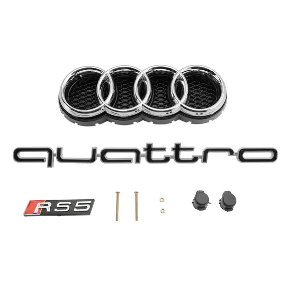 2012-2016 Audi A5 / A5 Sline / S5 B8.5 RS5 Style Honeycomb Front Bumper Grille With Silver Ring Emblem