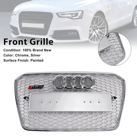 Audi A5/S5 B8.5 2013-2016 RS5 Estilo Parrilla cromada Parrilla de parachoques delantero en forma de panal con emblema plateado