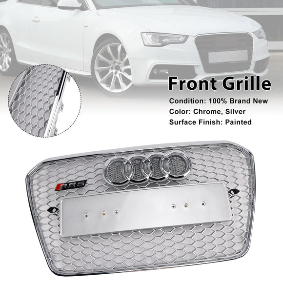 Audi A5/S5 B8.5 2013-2016 RS5 Estilo Parrilla cromada Parrilla de parachoques delantero en forma de panal con emblema plateado