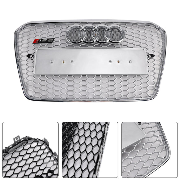 Audi A5/S5 B8.5 2013-2016 RS5 Estilo Parrilla cromada Parrilla de parachoques delantero en forma de panal con emblema plateado