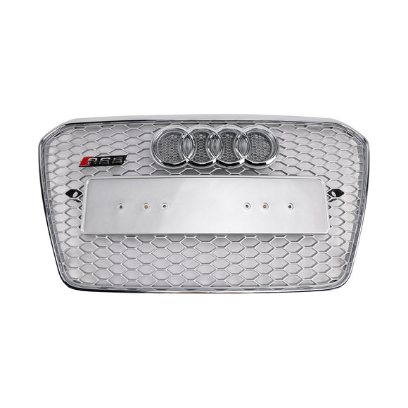 Audi A5/S5 B8.5 2013-2016 RS5 Estilo Parrilla cromada Parrilla de parachoques delantero en forma de panal con emblema plateado