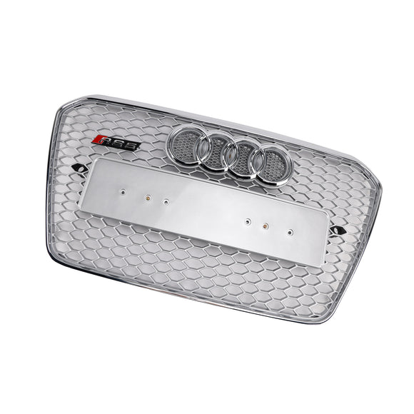 Audi A5/S5 B8.5 2013-2016 RS5 Estilo Parrilla cromada Parrilla de parachoques delantero en forma de panal con emblema plateado