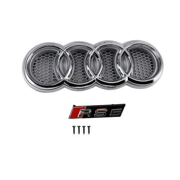 Audi A5/S5 B8.5 2013-2016 RS5 Estilo Parrilla cromada Parrilla de parachoques delantero en forma de panal con emblema plateado