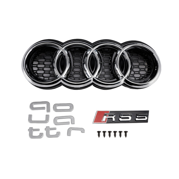 Audi A5 S5 B9 2017-2019 RS5 Style Sport Griglia anteriore a nido d'ape Nera Griglia Quattro con emblema ad anello