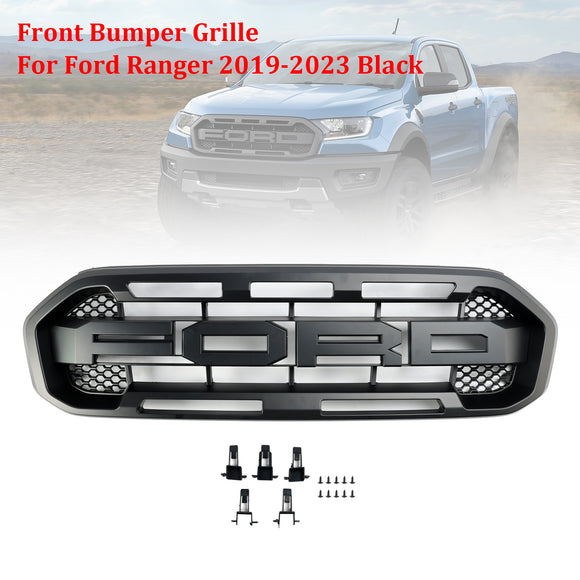 Ford Ranger 2019-2023 Front Bumper Grill Raptor / Honeycomb / Mesh Style Black Grille W/ 3 White LED Light