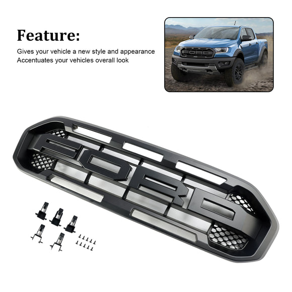 Ford Ranger 2019-2023 Front Bumper Grill Raptor / Honeycomb / Mesh Style Black Grille W/ 3 White LED Light