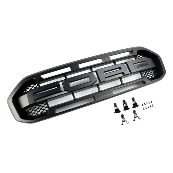 Ford Ranger 2019-2023 Front Bumper Grill Raptor / Honeycomb / Mesh Style Black Grille W/ 3 White LED Light