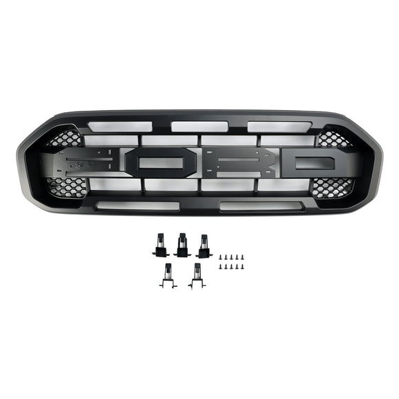 Grill im Raptor-Stil | Ford Ranger | 2019-2023 | Mattschwarz |  Frontstoßstange | Ersatzgitter + Buchstabe