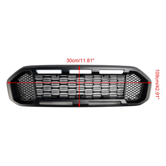 Ford Ranger 2019-2023 Front Bumper Grill Raptor / Honeycomb / Mesh Style Black Grille W/ 3 White LED Light
