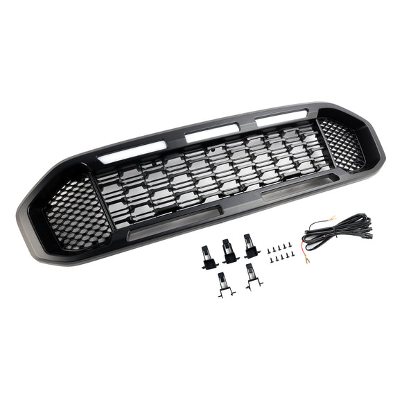 Ford Ranger 2019-2023 Front Bumper Grill Raptor / Honeycomb / Mesh Style Black Grille W/ 3 White LED Light